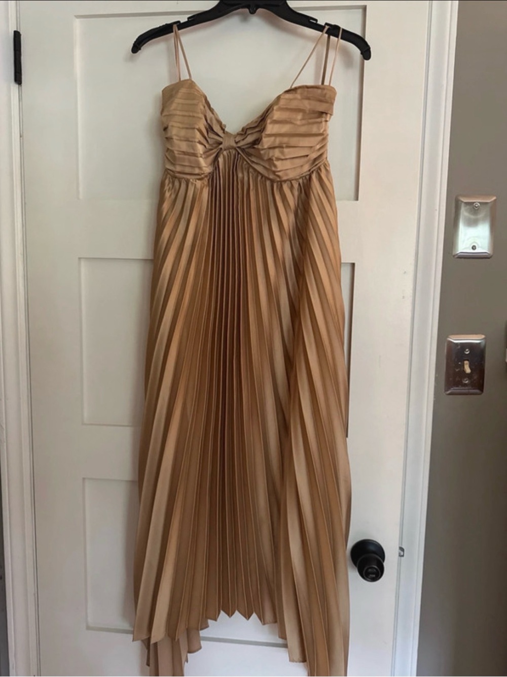 Petal & Pup Camel Pleated Maxi Dress with Spaghetti Straps